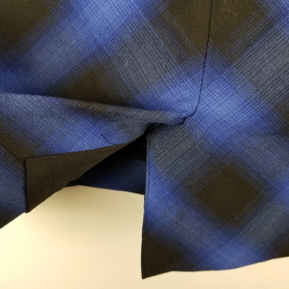 The Limited 0 Blue Black Plaid Pencil Skirt Back Slit Pleated waist Office - Picture 6 of 7